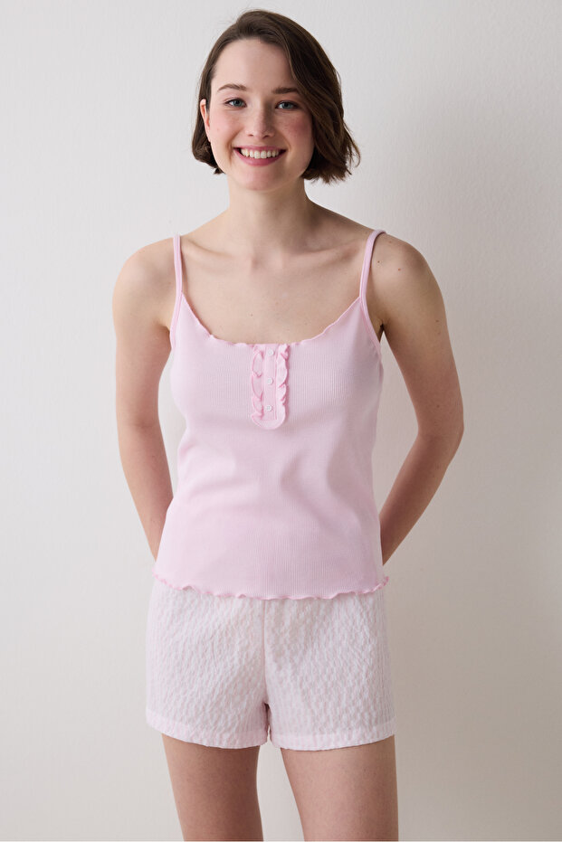 Josie Striped Pembe Şortlu Pijama Takımı - 2