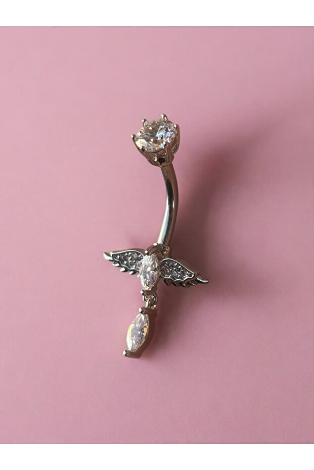 Çelik Kanatlı Sallantılı Göbek Piercing - 7
