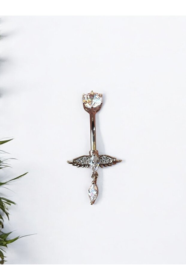 Çelik Kanatlı Sallantılı Göbek Piercing - 1