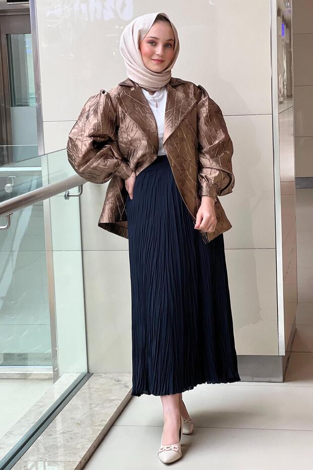 Sentez Şifon Kırıştırma Etek - 3