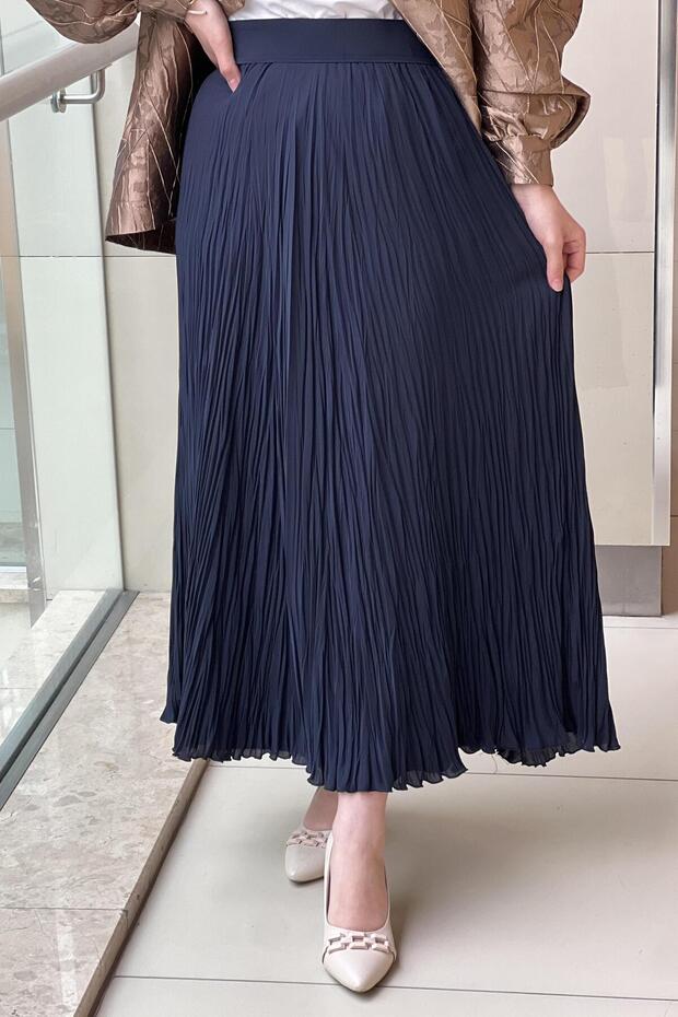 Sentez Şifon Kırıştırma Etek - 1