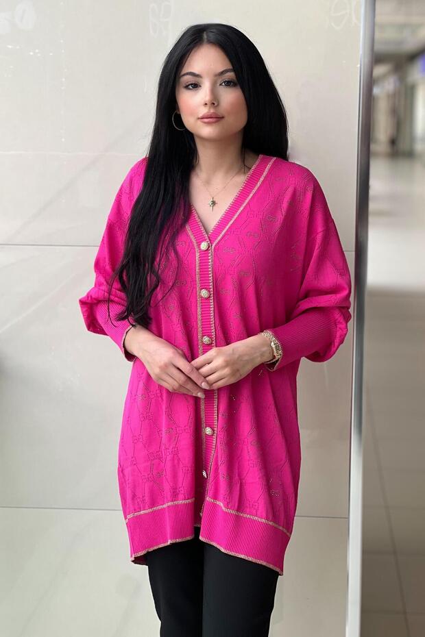 GG Logo Taş İşlemeli Merserize Hırka - 1