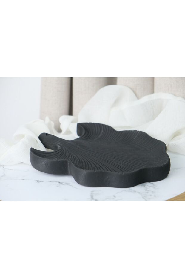Ginkgo Yaprağı Şeklinde Takı ve Aksesuar Tabağı – Siyah 16x16x1.8 - 2