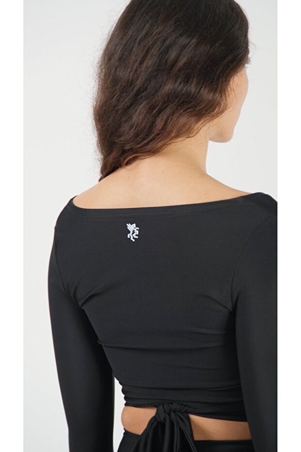 Anvelop Belden Bağlamalı Crop Bluz Siyah - 4