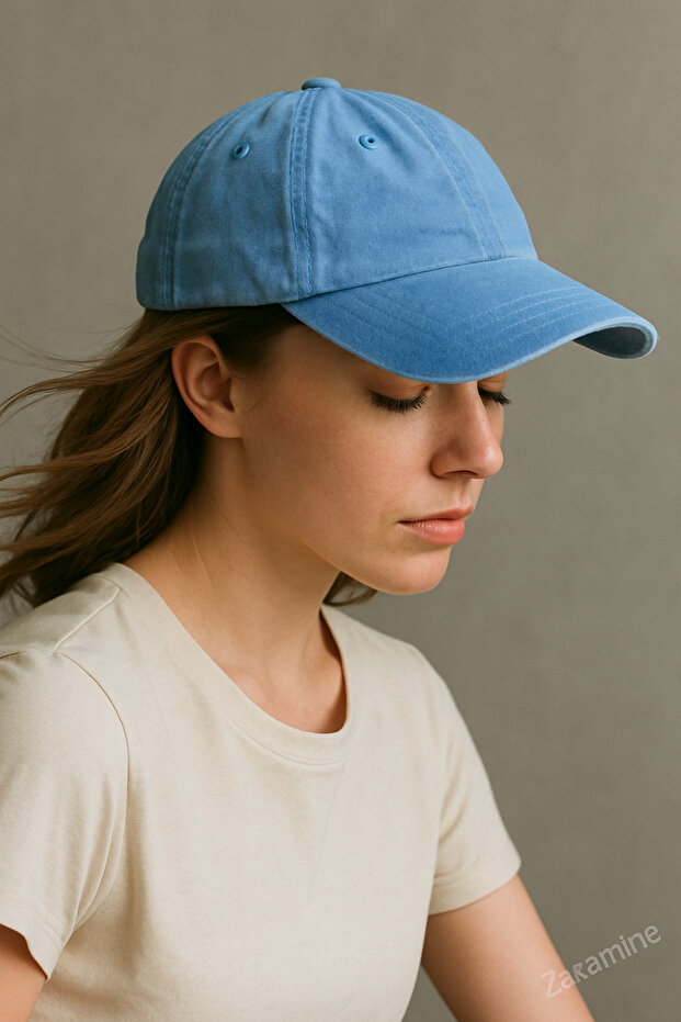 Unisex Yıkamalı Eskitme Şapka Mavi Şapka Kep - 2