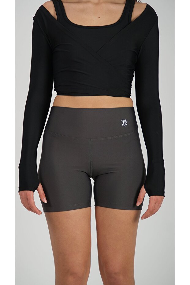 Anvelop Belden Bağlamalı Crop Bluz Siyah - 5