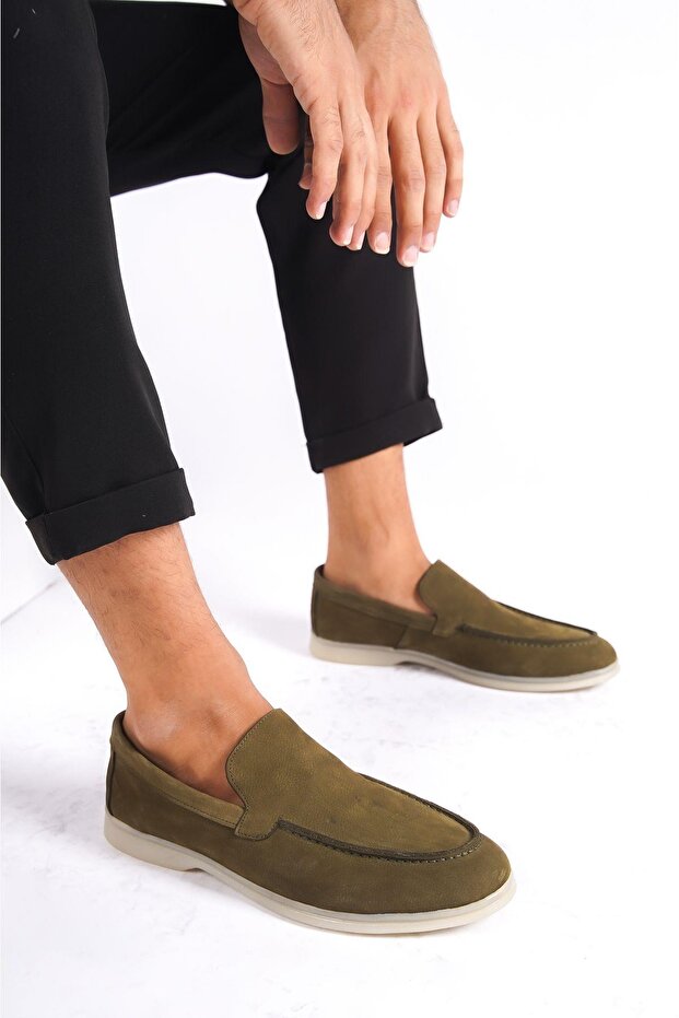 Genuine Leather - Mbkry22103Y Green Nubuck Men's Loafer