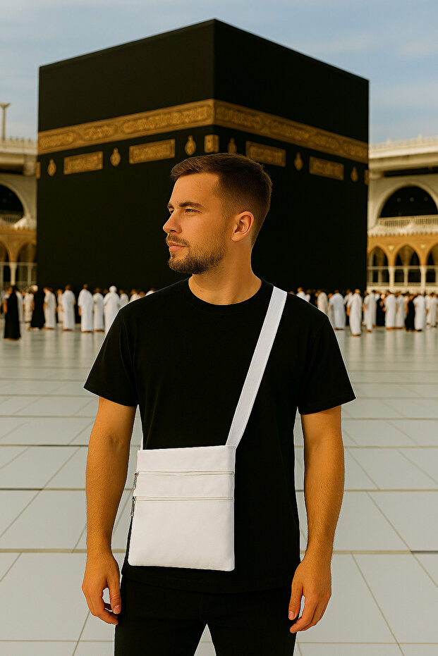 حقيبة كتف قماش الحج والعمرة 2 حجرة 20x21 سم.