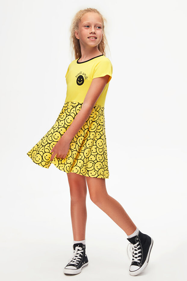 Yellow Smiley Casual Girl's Dress
