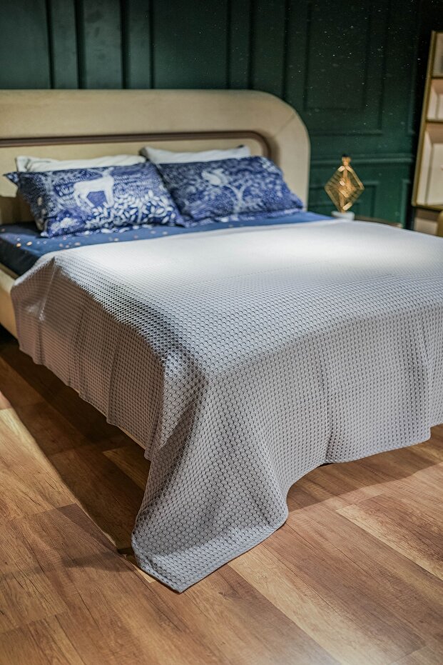 %100 Pamuk Çift Kişilik Yazlık Örgü Pike, Yatak Örtüsü, Terletmez Kumaş (240X200CM) - 7