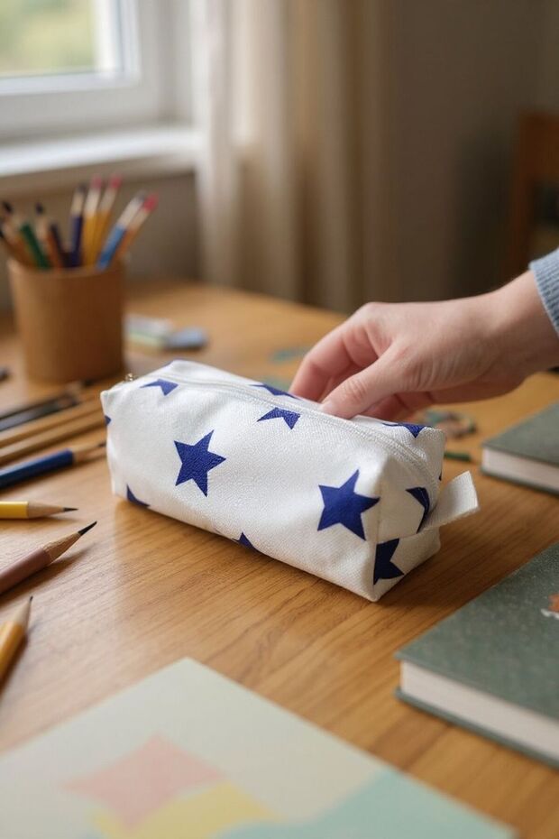 Kalemlik Yıldızlı Geniş Kalem Kutusu Kalemlik Makyaj Çantası Çok Amaçlı Organizer - 2