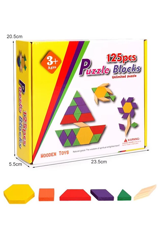 Ahşap 125 Parça Puzzle Tangram Blok Seti - 4