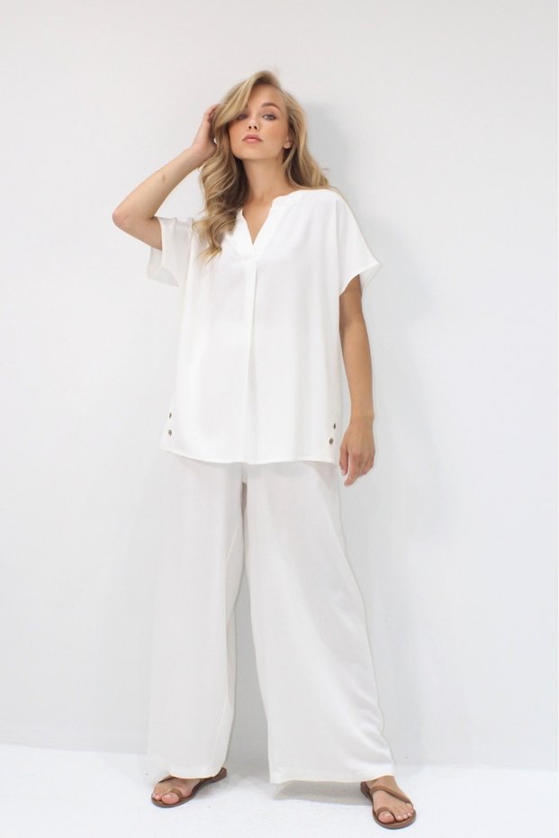 Women's Button Detail Bluz Pants Set