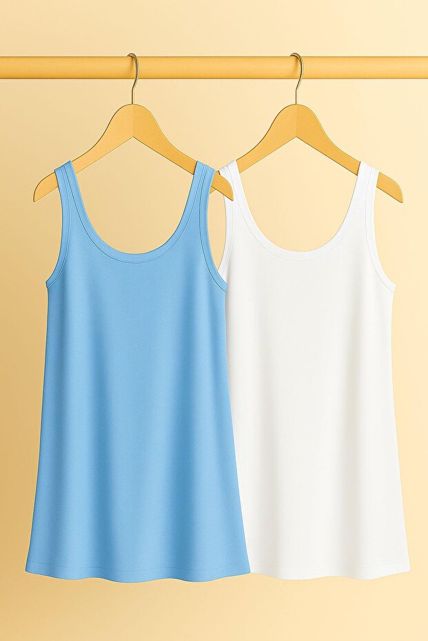 2 Pieces A-Line Comfortable Fit Basic Thick Strap Undershirt T-Shirt - 1
