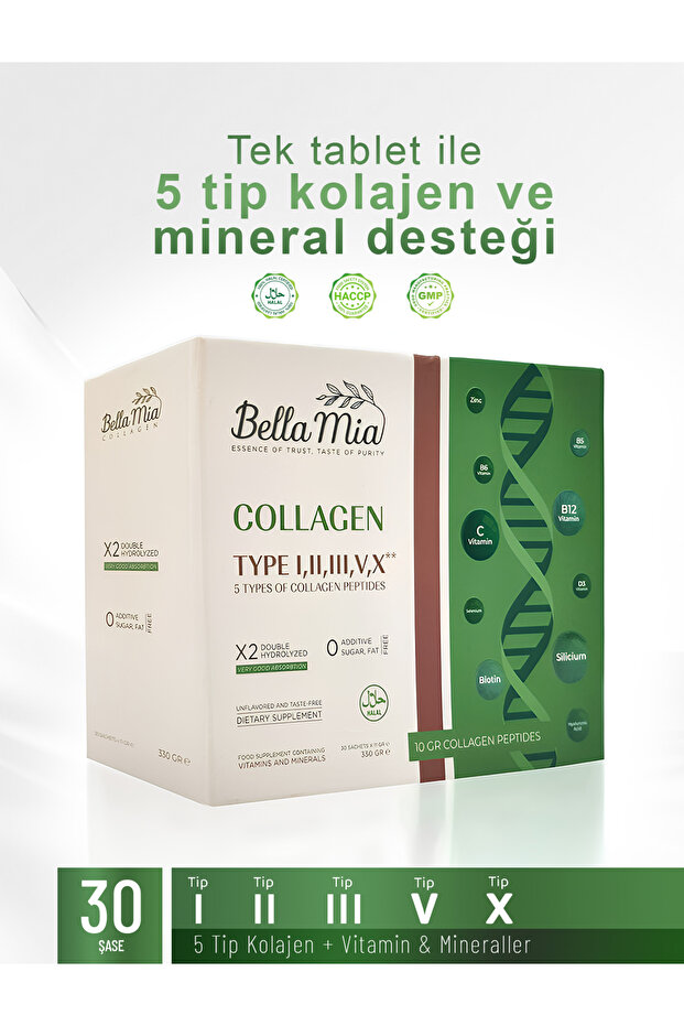 %100 Saf ve Doğal 5 Tip Kolajen Tip 1, Tip 2, Tip 3, Tip 5, Tip 10 ve Vitamin İçeren Diyet Takviyesi - 3