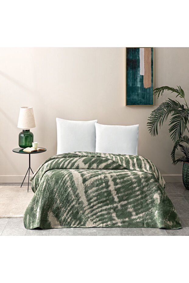 Taç Vivien Pamuk Tek Kişilik Battaniye Haki - 1