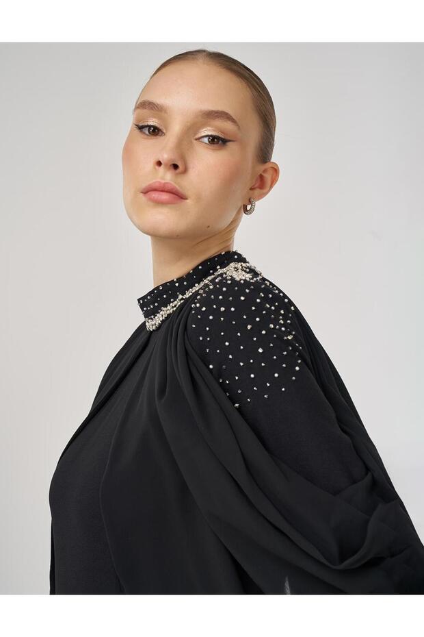 İşlemeli Şık Elbise Siyah - 8