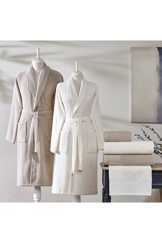 Blaze Pure Cotton Cotton Family Bathrobe Set Ecru Mink