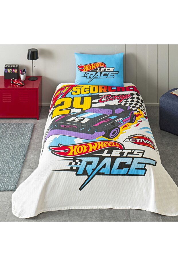 Taç Lisanslı Hot Wheels Fast Tek Kişilik Pamuk Pike Takımı - 1