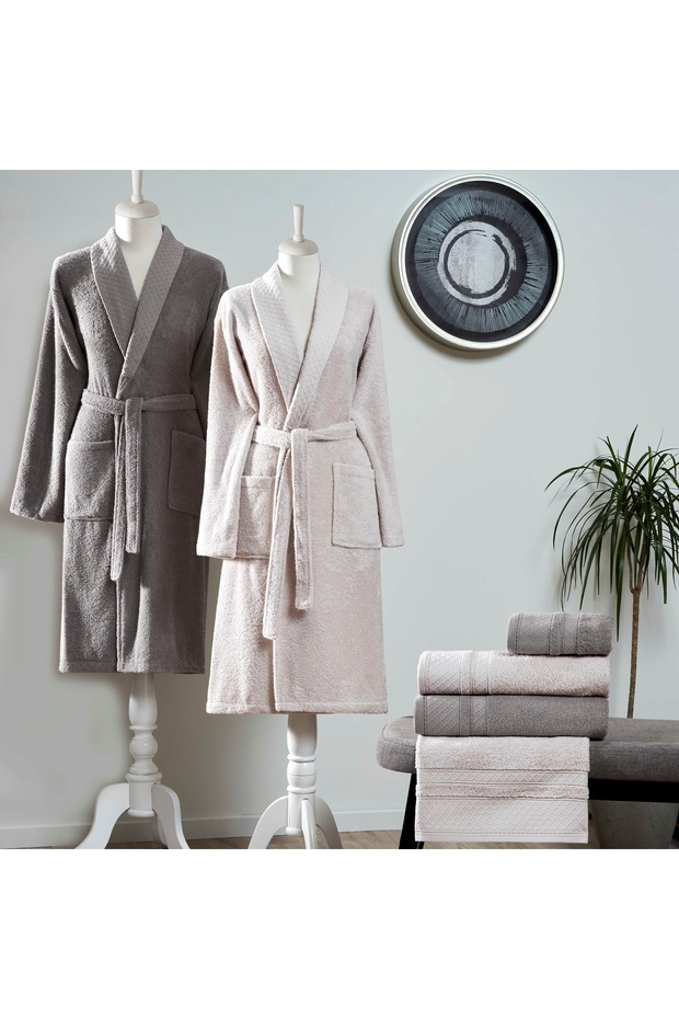 Bliss Pure Cotton Cotton Family Bathrobe Set Gray Anthracite