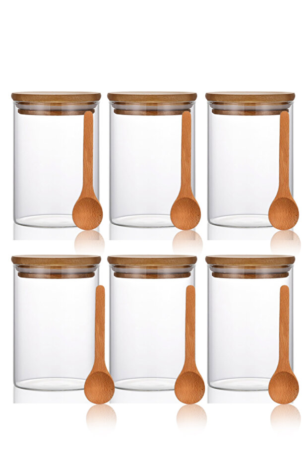 Bisbell Glass Food Storage Jars Containers With Wooden Spoon,6Pcs Set,750ML