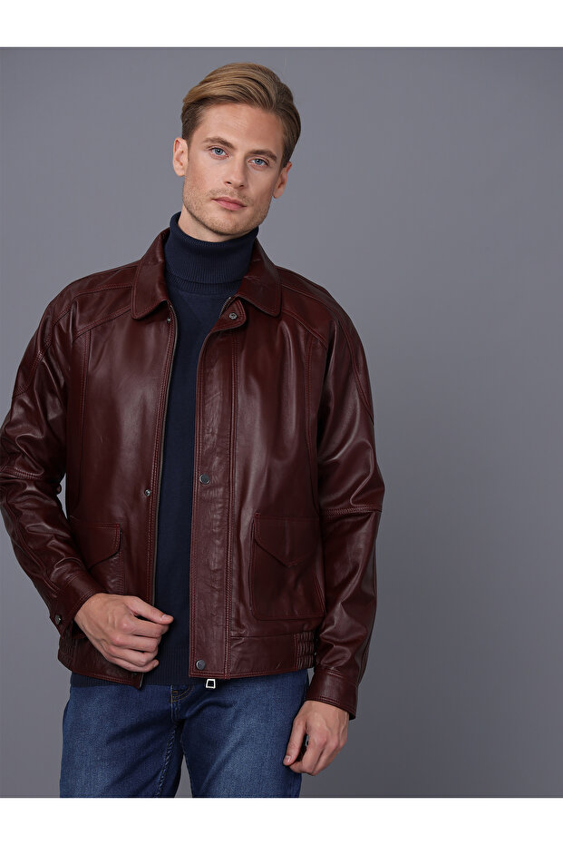 Modern Men's Plum Leather Jacket - E344 - 5