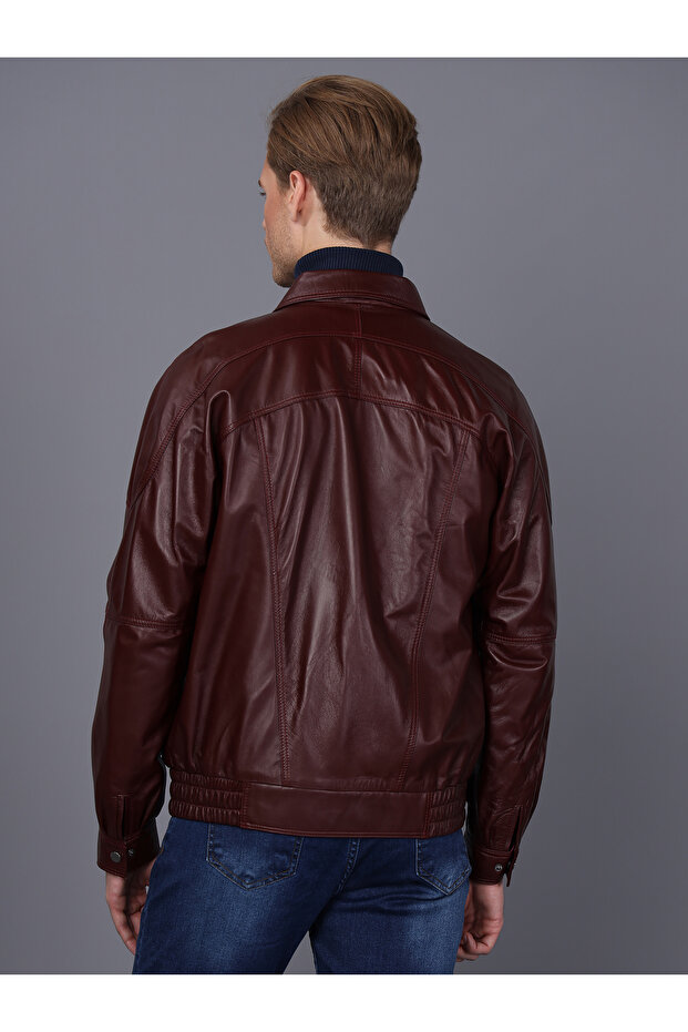 Modern Men's Plum Leather Jacket - E344 - 8