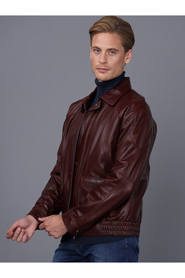 Modern Men's Plum Leather Jacket - E344 - 4