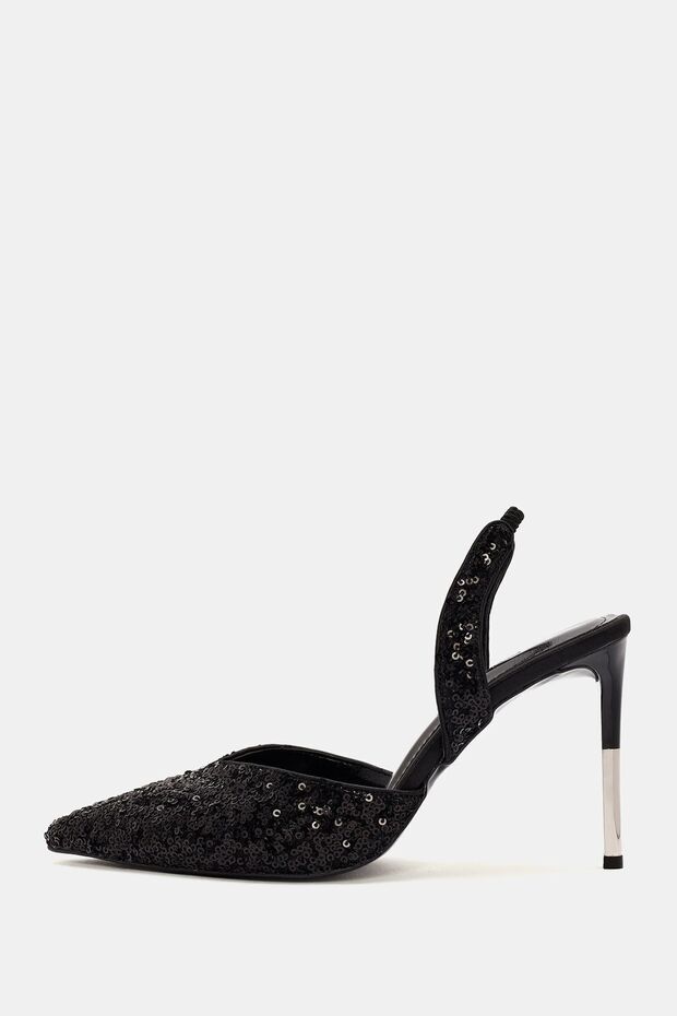 Freya Kadın Siyah Pullu Topuklu Ayakkabı - 4