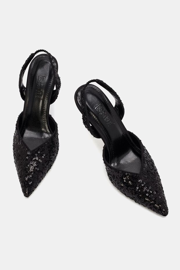 Freya Kadın Siyah Pullu Topuklu Ayakkabı - 6