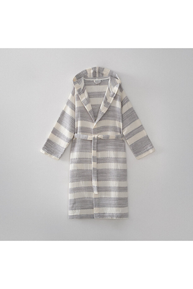 İkra Peshtemal Men's Bathrobe 100% Organic Cotton Jacquard Gray
