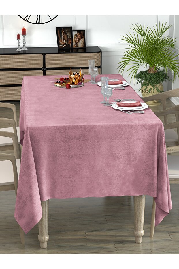 Daily Series Kadife Dokulu Buğulu Gül Rengi Masa Örtüsü - 3