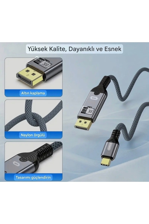 1-Metre Type-C To Displayport Dp 1.4 8K+4K Çevirici Kablo Ce Lisanslı Hasır Orgülü Sağlam Kablo - 6