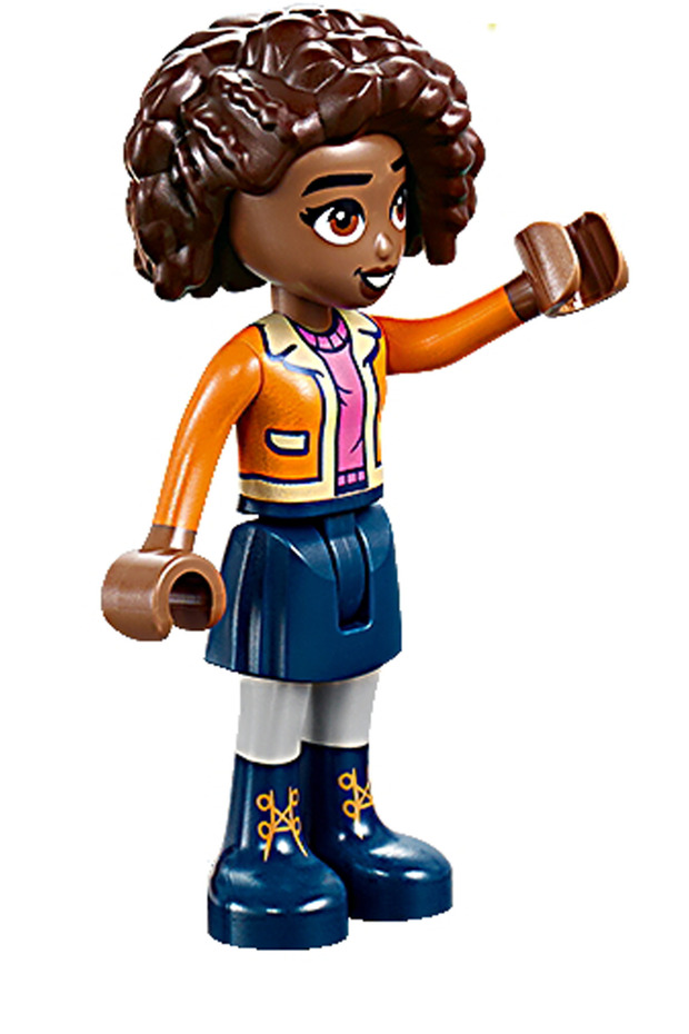 Original Accessory Moc Custom Minifigure Minifigure Friends Aliya Afro Hair Orange Jacket Navy Blue Skirt