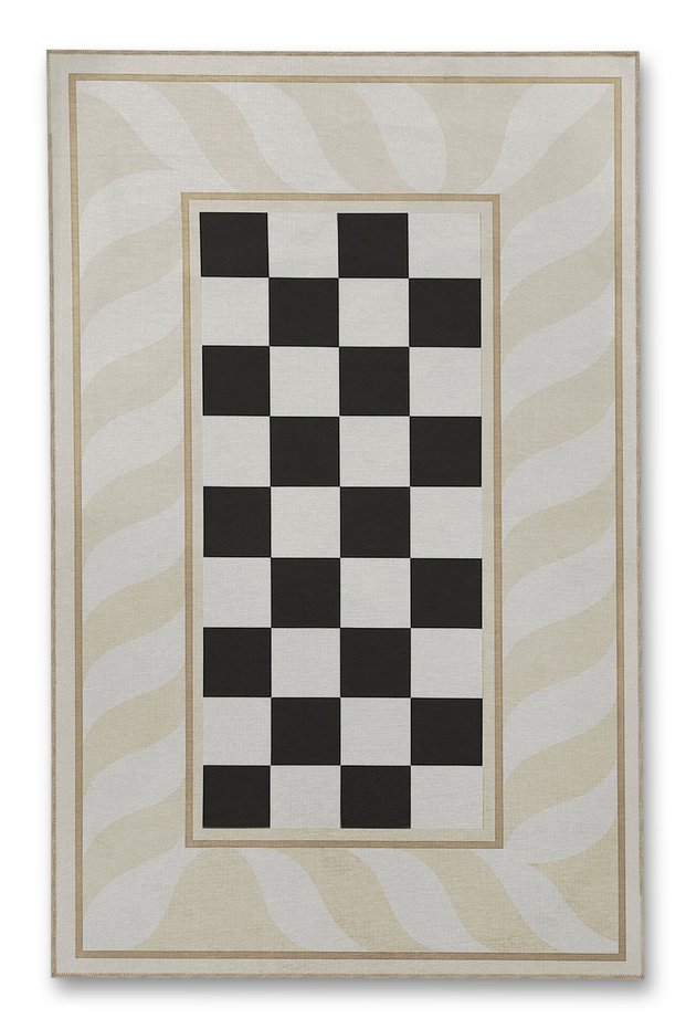 Mosso Retro Checkered Beige Wavy Pattern Woven Base Modern Decorative Carpet Mosso131