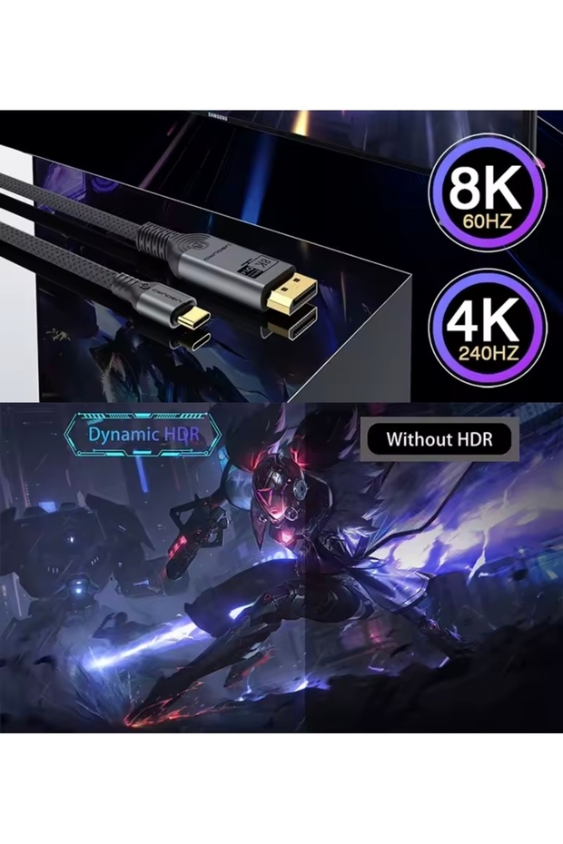 1-Metre Type-C To Displayport Dp 1.4 8K+4K Çevirici Kablo Ce Lisanslı Hasır Orgülü Sağlam Kablo - 4