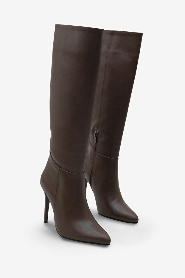 Women's Pointed Toe Heeled Side Zipper Daily Boots Masi Brown