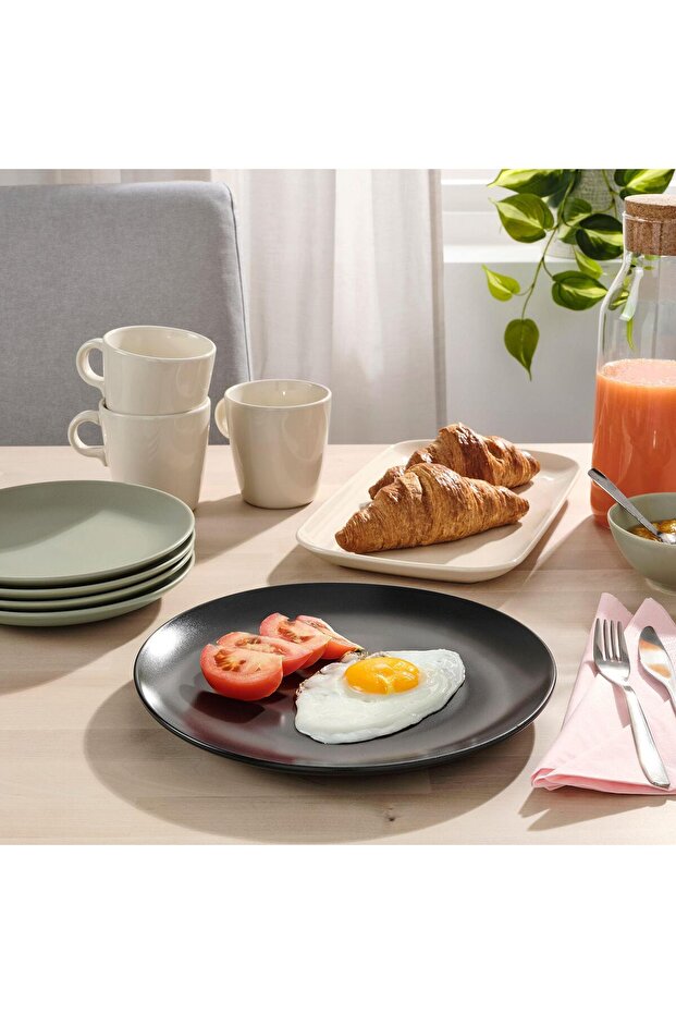 4 Adet Tabak Seti Mat Koyu Gri-Antrasit Renk 26 cm, 4 Adet, Stoneware Yuvarlak Tabak Seti - 4