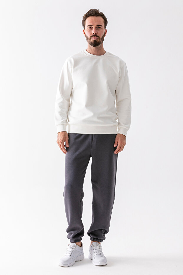Men's Sweatpants Anthracite 3 Thread Winter Pockets Lace-Up Elastic Waist - 10008