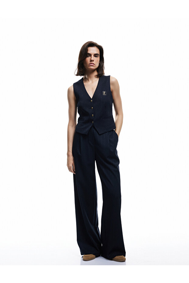 High Waist Palazzo Trousers with Pockets and Pleat Detail