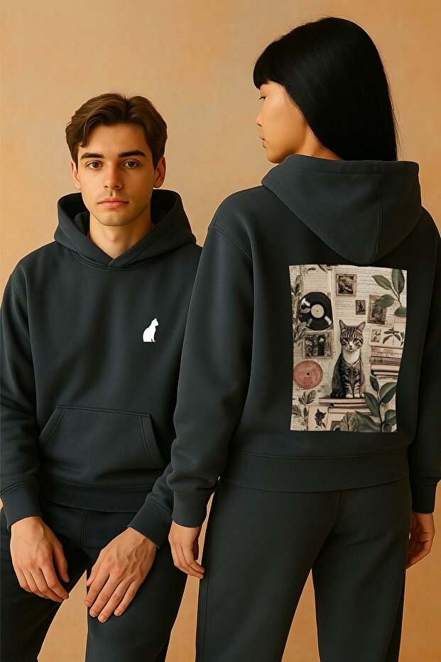 Lenithra Cat Back Printed Unisex Oversize Smoked Hoodie