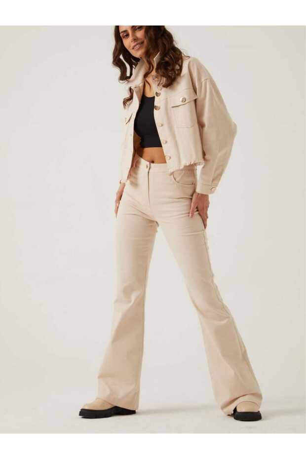 Women's Beige Lycra Stretchy Cherry Lycra High Waist Spanish Jeans Trousers