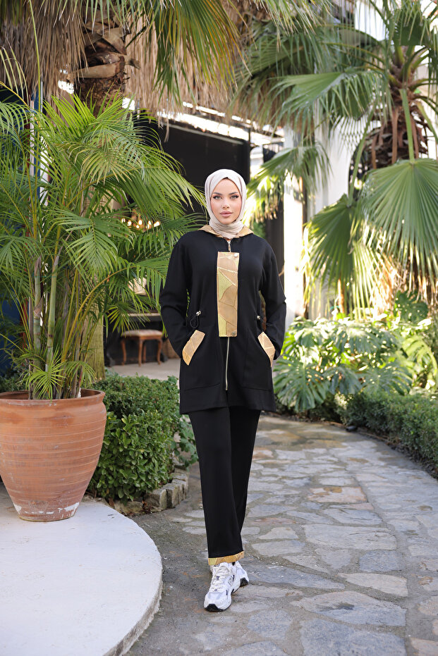 Hijab Tracksuit Set Zippered Double Suit Hooded