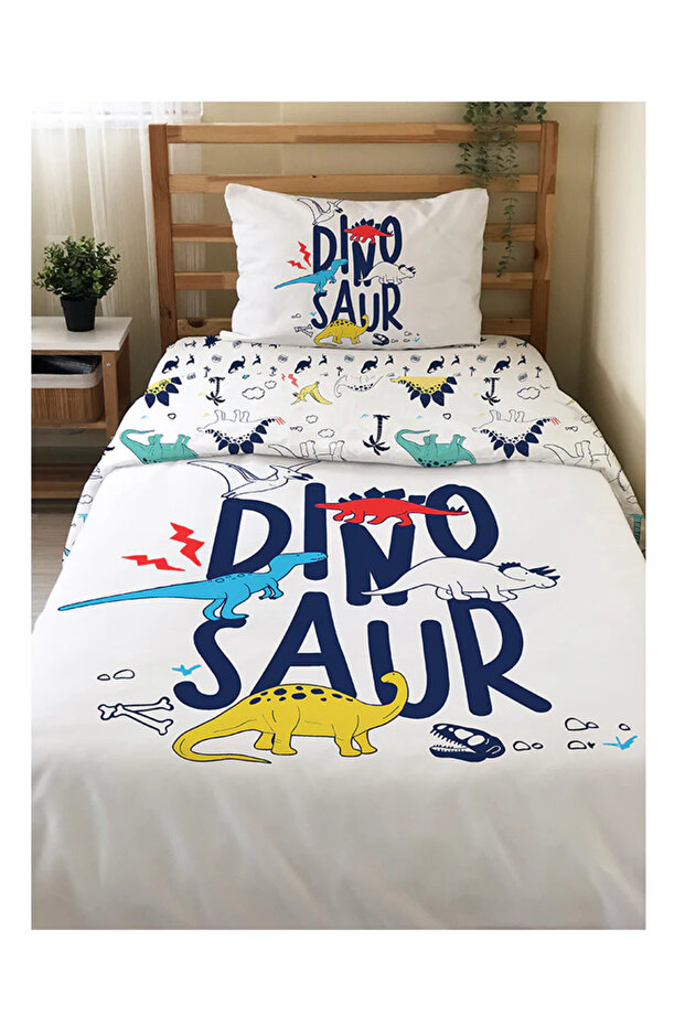 Dinosaur Patterned Single 160X220 cm Baby and Children Duvet Cover Set - Without Sheets