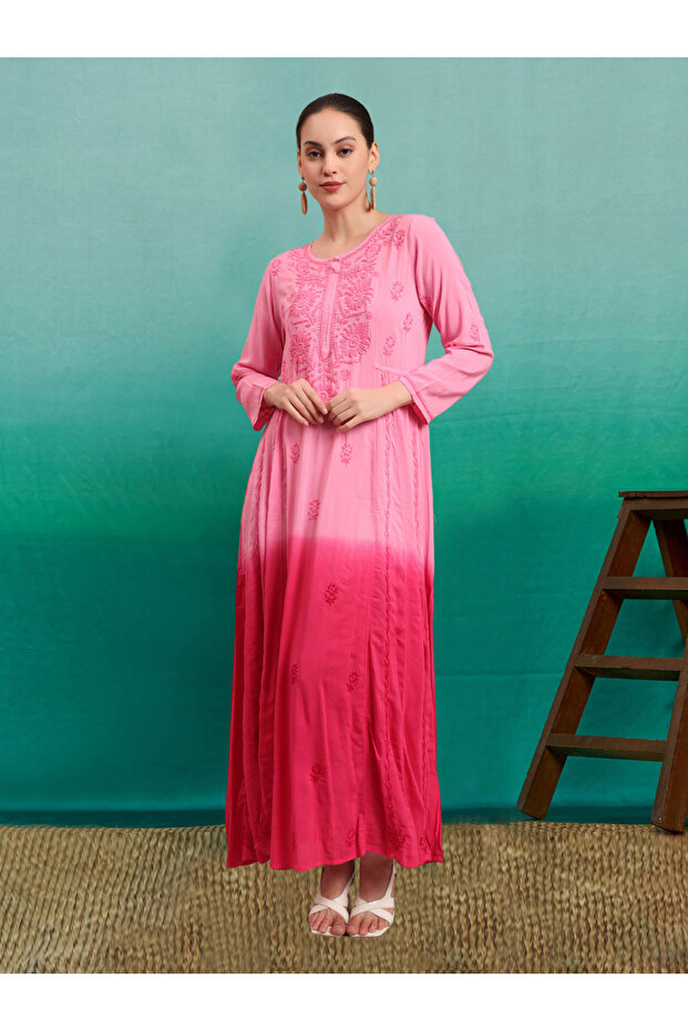 Hand Embroidered Chikankari Modal Ombre Jalabiya-AL4018