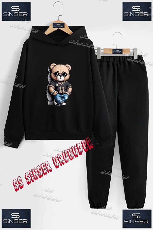 Children's Unisex "Bear Style 11 No" Special Printed Hooded Tracksuit Set