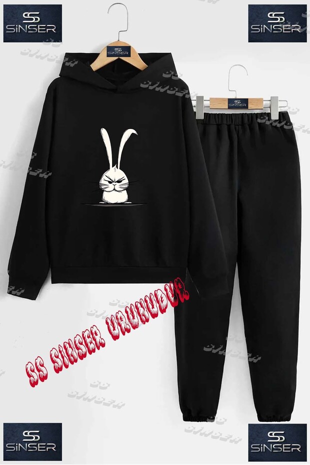 Children's Unisex "Angry Rabbit" Special Printed Hooded Tracksuit Set
