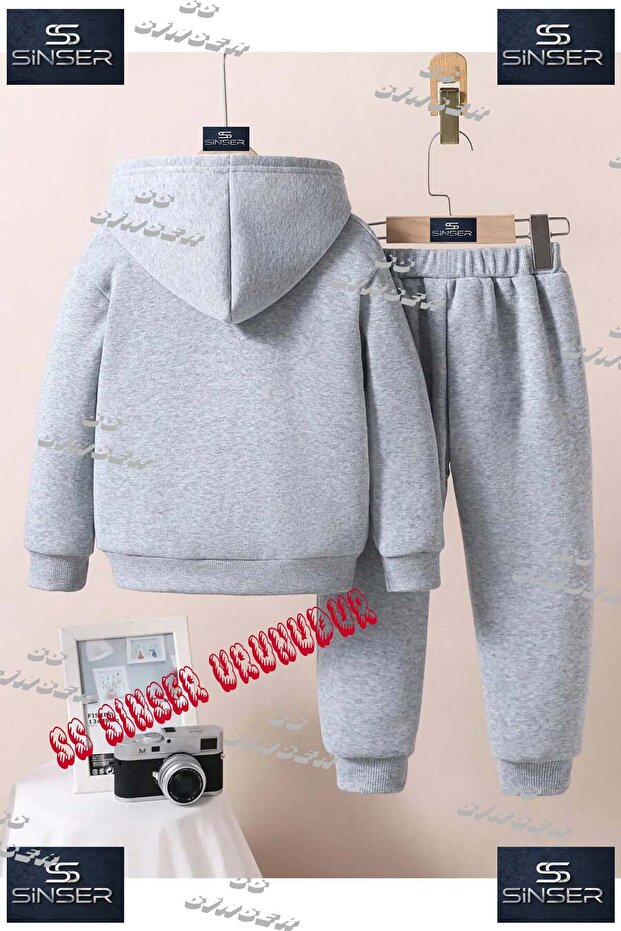 Çocuk Unısex "KISLIK SADE MODEL" Özel Baskılı Kapşolu Eşofman Takımı - 2