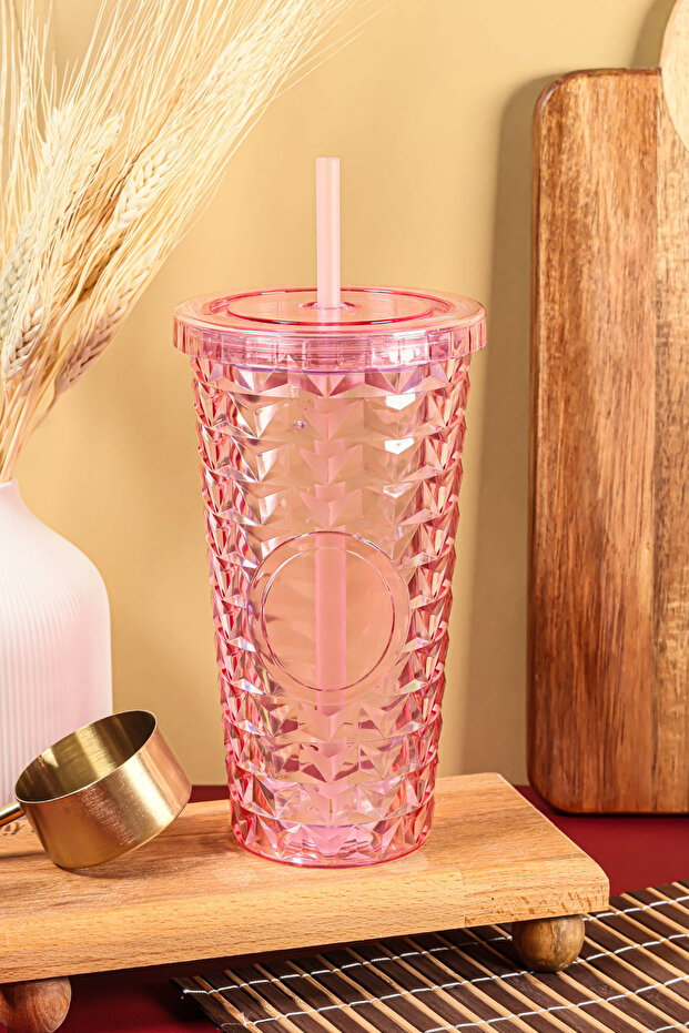 Pipetli Mika Bardak 750 ml - Kapaklı ve Pipetli İçecek ve Meşrubat Bardağı - 1