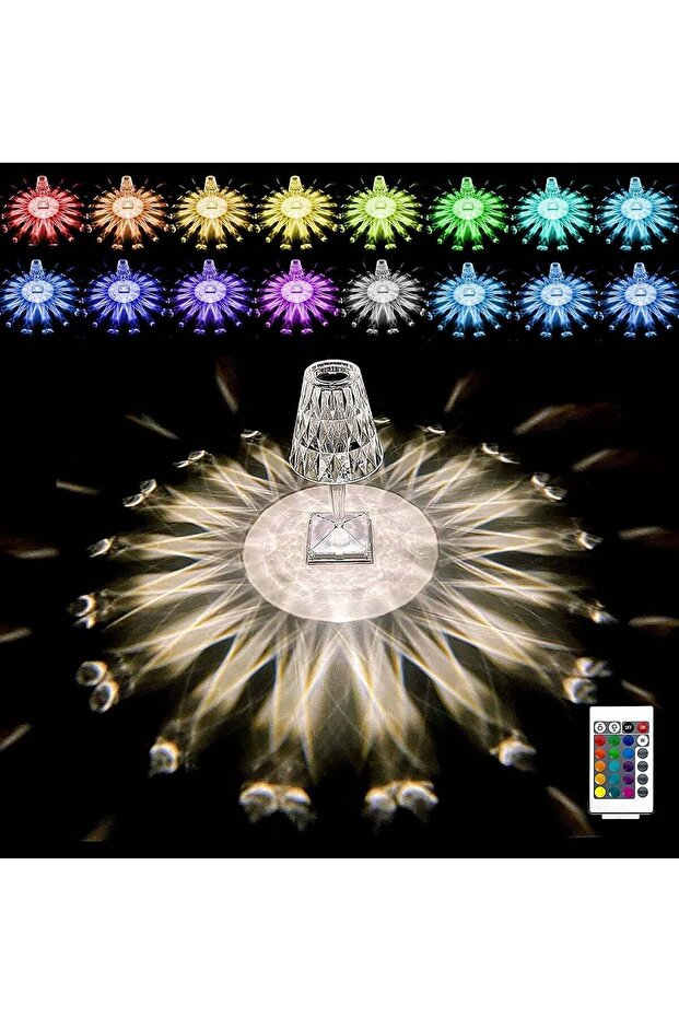LED Crystal Diamond Table Lamp Dimmable 16 Colors RGB Remote Control USB Charging